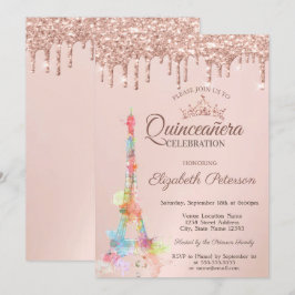 Farbenfroher Eiffelturm, Rose Gold Tropfen Quincea Einladung