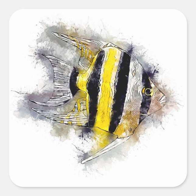 Farbenfroher EngelFisch Aquarium Geschenk-Kunst Quadratischer Aufkleber (Vorderseite)