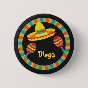 Farbenfroher Fiesta-Sombrero-Hut Maracas Button