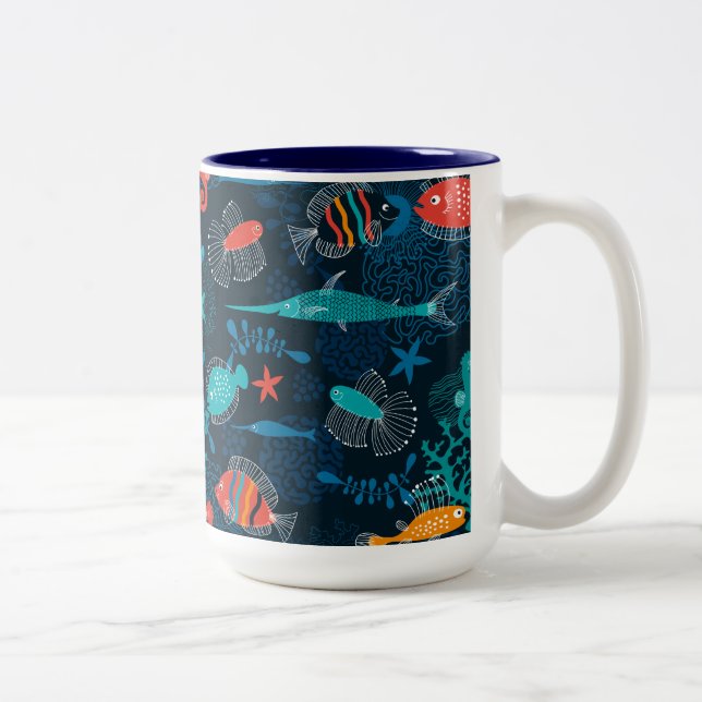 Farbenfroher Fisch im Ozean Zweifarbige Tasse (Rechts)