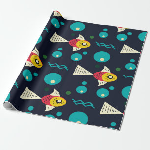 Farbenfroher Fisch mit Wellen im Meer. Geometrie Geschenkpapier