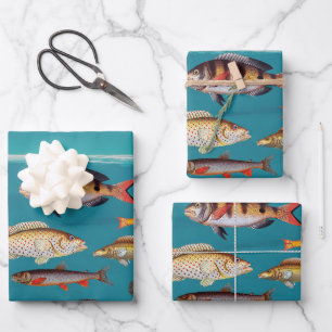 Farbenfroher Fisch unter blauem Meer Geschenkpapier Set