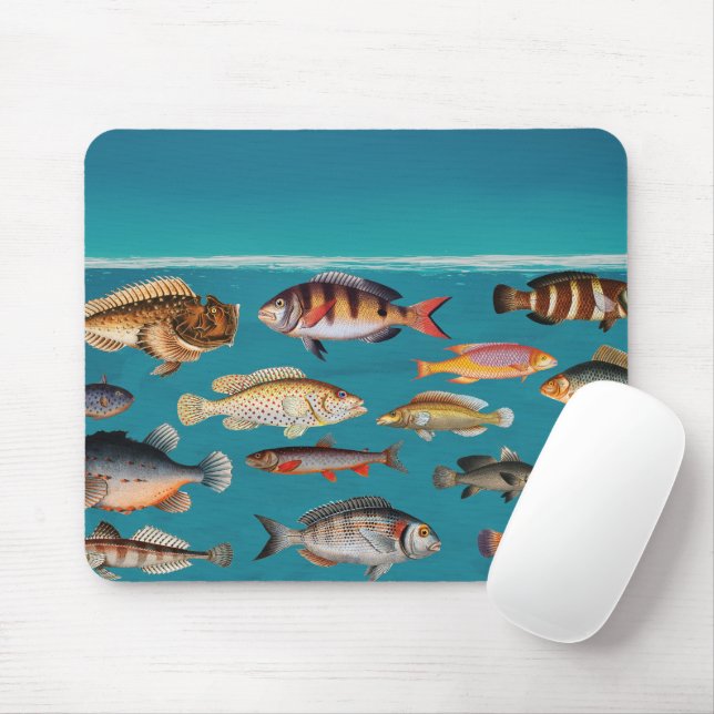 Farbenfroher Fisch unter blauem Meer Mousepad (Mit Mouse)
