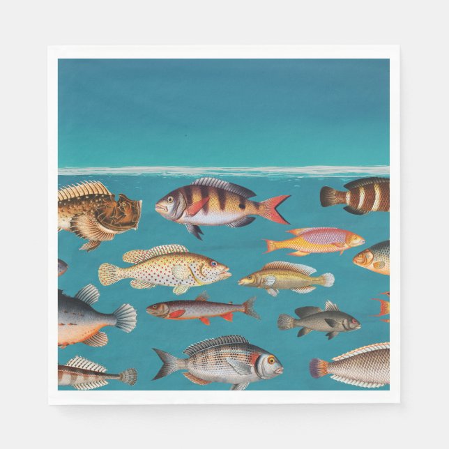 Farbenfroher Fisch unter blauem Meer Serviette (Vorderseite)