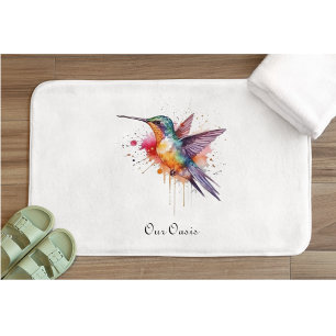 Farbenfroher Flug, Wasserfarben-Kolibri individuel Badematte