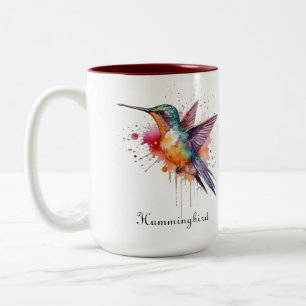 Farbenfroher Flug, Wasserfarben-Kolibri individuel Zweifarbige Tasse