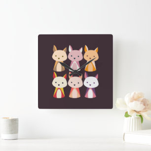 Farbenfroher Fox Cartoon Quadratische Wanduhr