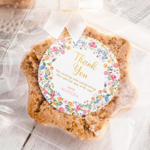 Farbenfroher Frühlings-Wildblumen-Kranz als Dankes Runder Aufkleber