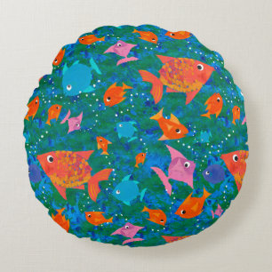 Farbenfroher Fun Fish im Meer Rund Kissen