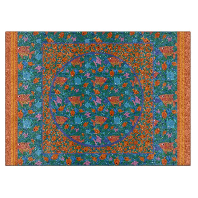 Farbenfroher Fun Fish in Sea Glass Cutting Board Schneidebrett (Vorderseite)
