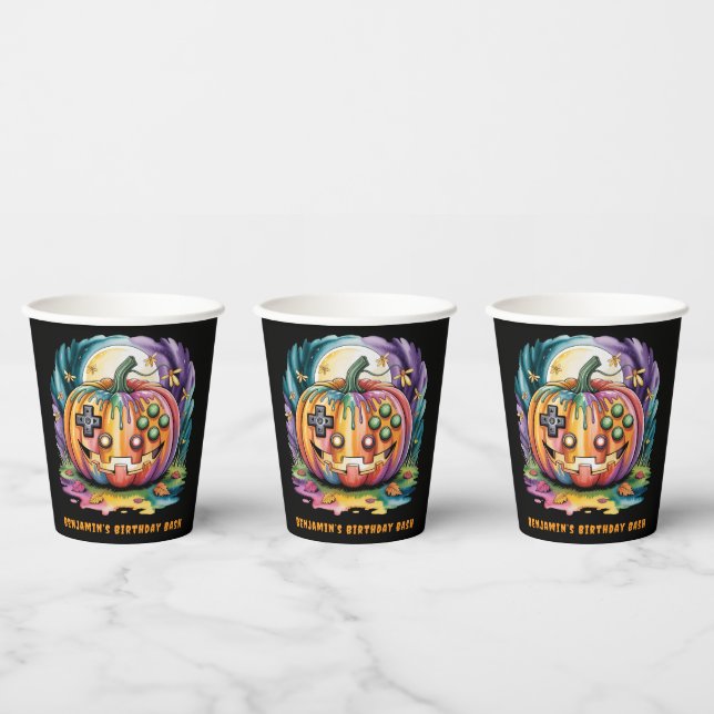 Farbenfroher Gamer Pumpkin Halloween Bash Pappbecher (Multi)
