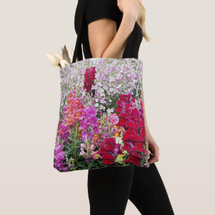 Farbenfroher Garten mit Löwenmäulchen Blumen Tasche