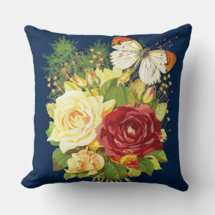 Farbenfroher Garten mit Rose und Schmetterling Kissen