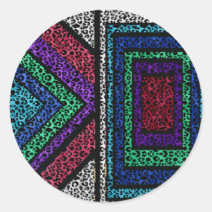Farbenfroher geometrischer Regenbogen-Schneeleopar Runder Aufkleber