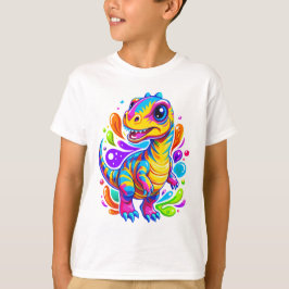 Farbenfroher gestreifter Dino-Spaß T-Shirt