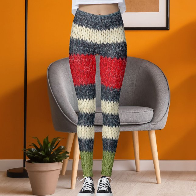 Farbenfroher gestreifter Wollpullover Grafik-Stric Leggings (Von Creator hochgeladen)