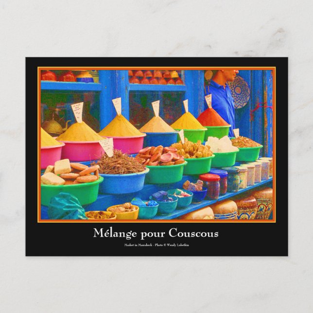 Farbenfroher Gewürzmarkt in Marrakesch Marokko Postkarte (Vorderseite)