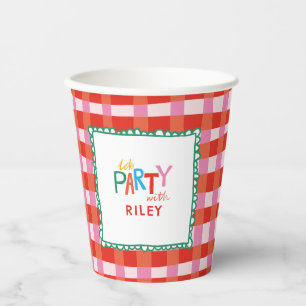 Farbenfroher Gingham "Lass's Party" Individuelle N Pappbecher