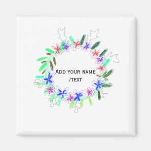 farbenfroher Girlanden-Kranz Weihnachten Name Text Magnet