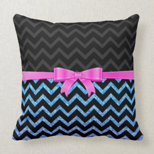 Farbenfroher Glitzer Black Zigzag Zickzack Muster Kissen