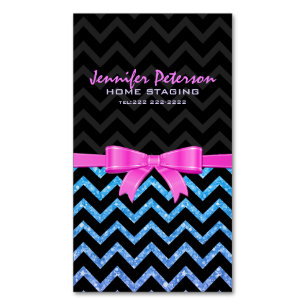 Farbenfroher Glitzer Black Zigzag Zickzack Muster  Magnetische Visitenkarte