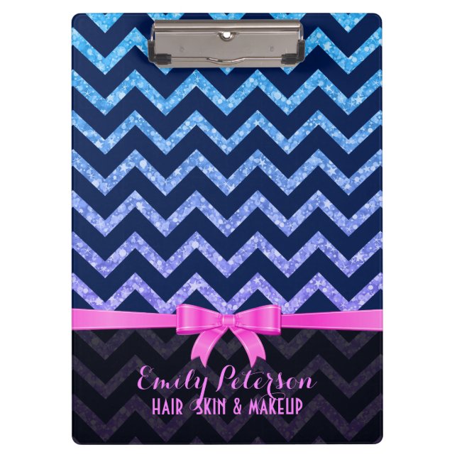 Farbenfroher Glitzer Blue Zigzag Zickzack Muster Klemmbrett (Vorderseite)