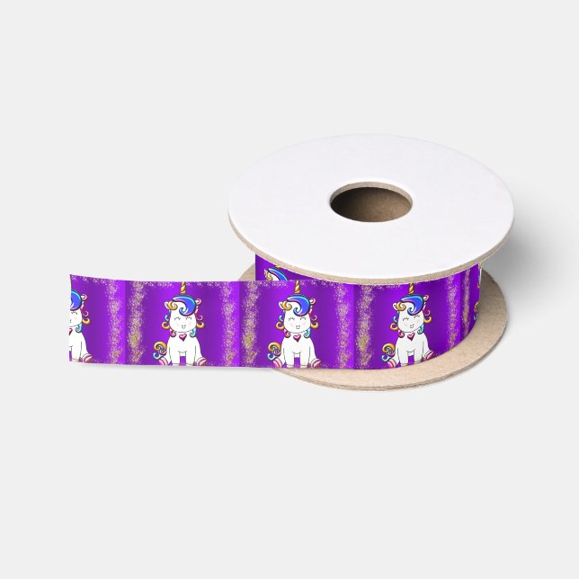 Farbenfroher Glitzer Einhorn Lila Satinband (Spule)