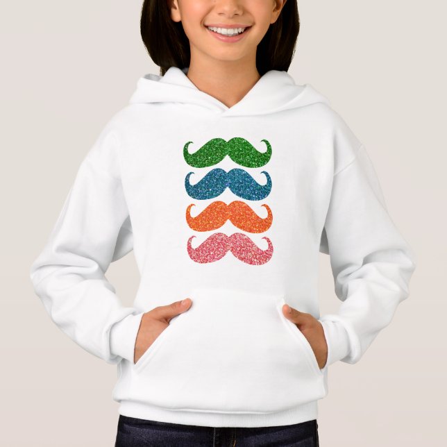 Farbenfroher Glitzer Mustache Hoodie (Vorderseite)