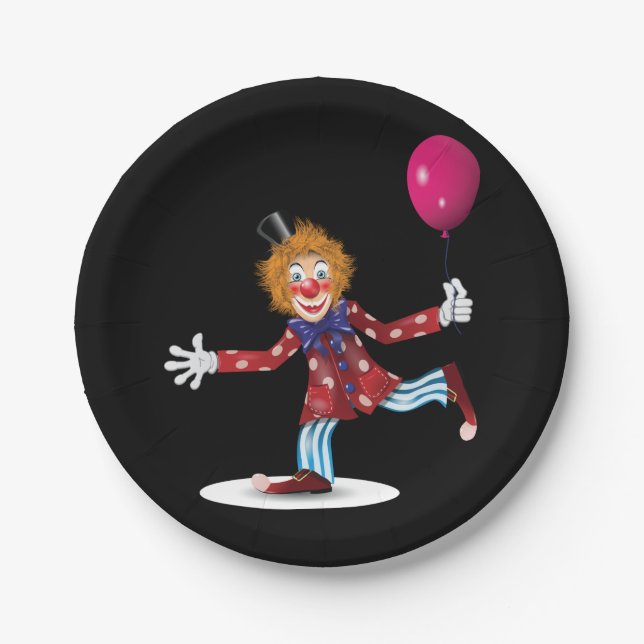 Farbenfroher glücklicher Clown mit Balloon Fun Cir Pappteller (Vorderseite)