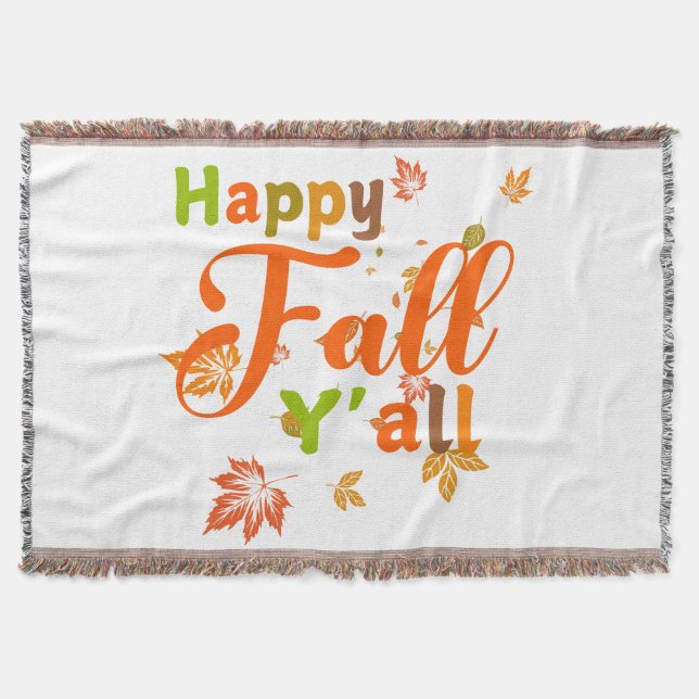 Farbenfroher glücklicher Fall Y'all mit Herbstblät Decke (Vorderseite)