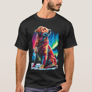 Farbenfroher Golden Retriever Hund Aurora Borealis T-Shirt