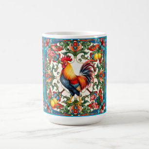 Farbenfroher Hahn,Mittelmeer,Mosaik,Zitrone, Kaffeetasse