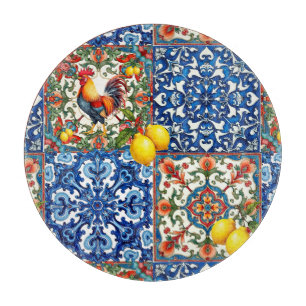 Farbenfroher Hahn,Mittelmeer,Mosaik,Zitrone, Schneidebrett
