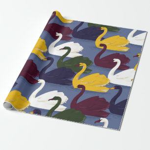 Farbenfroher handgezogener Schwanenvogel im blauen Geschenkpapier