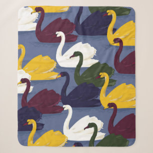 Farbenfroher handgezogener Schwanenvogel im blauen Sherpadecke