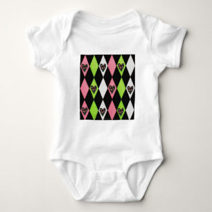 Farbenfroher Harlekin-Druck mit Rosenherzen Baby Strampler