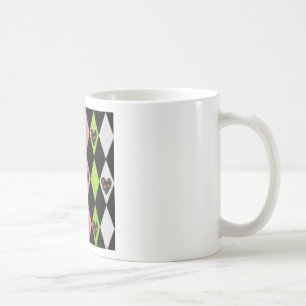Farbenfroher Harlekin-Druck mit Rosenherzen Kaffeetasse
