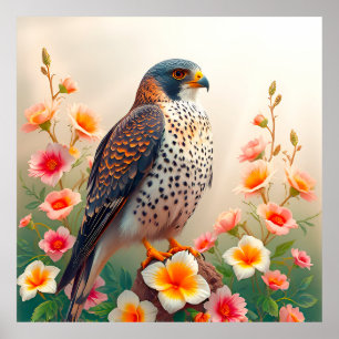 Farbenfroher Hawk umgeben von schönem Blossom Poster