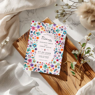 Farbenfroher Hellrosa-Wildblumengarten-Hochzeit Einladung