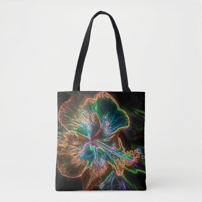 Farbenfroher Hibiskus Abstrakte Blume Kunst, Dicht Tasche (Vorderseite)