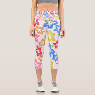 Farbenfroher Hibiskus, Blumenmuster Capri Leggings