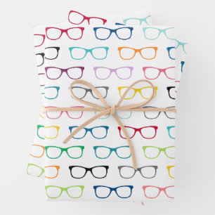 Farbenfroher Hipster Glasses Muster Nerd Geschenkpapier Set