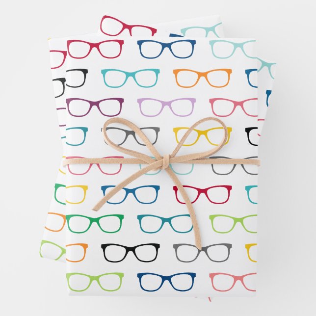 Farbenfroher Hipster Glasses Muster Nerd Geschenkpapier Set (Beispiel)