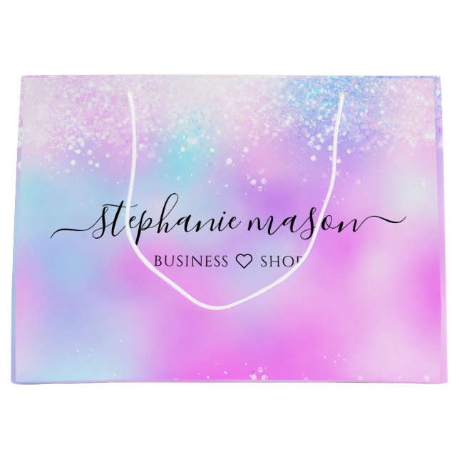 Farbenfroher holografischer Glitzer Pastel Girly Große Geschenktüte (Vorderseite)
