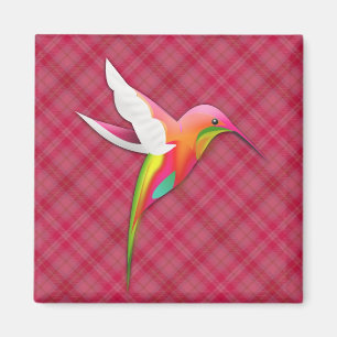 Farbenfroher Hummingvogel mit Vivid Pink Kariert Magnet