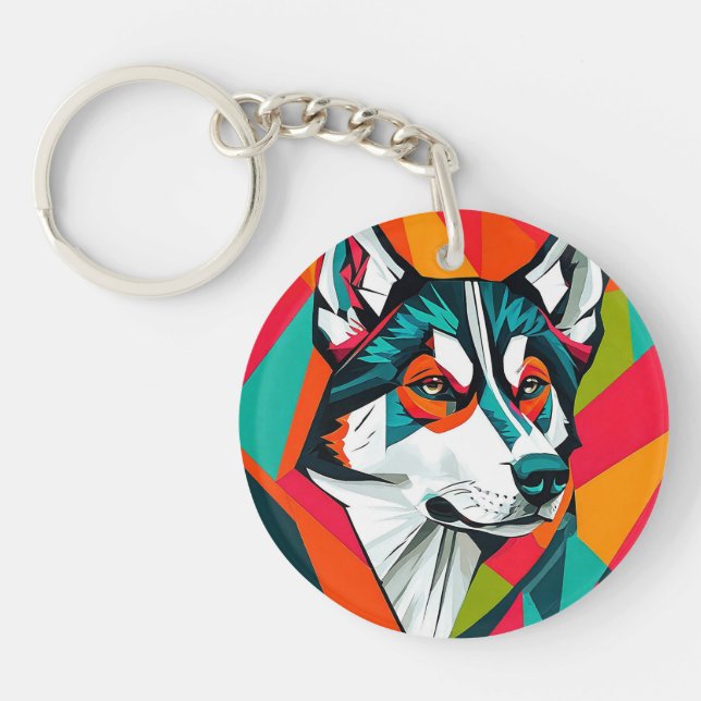 Farbenfroher Husky Schlüsselanhänger (Vorderseite)
