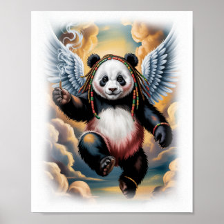 Farbenfroher jamaikanischer Panda-Engel auf Weiß Poster