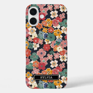 Farbenfroher japanischer Blumenprint mit Monogramm iPhone 16 Plus Hülle