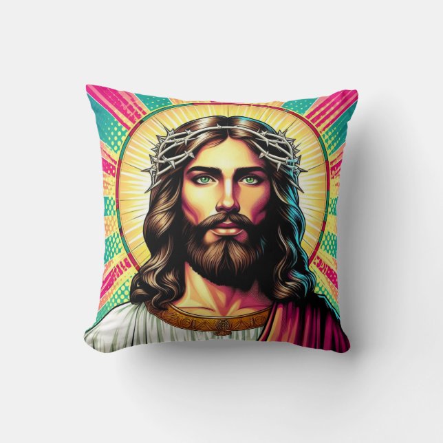 Farbenfroher Jesus Kissen! Kissen (Vorderseite)