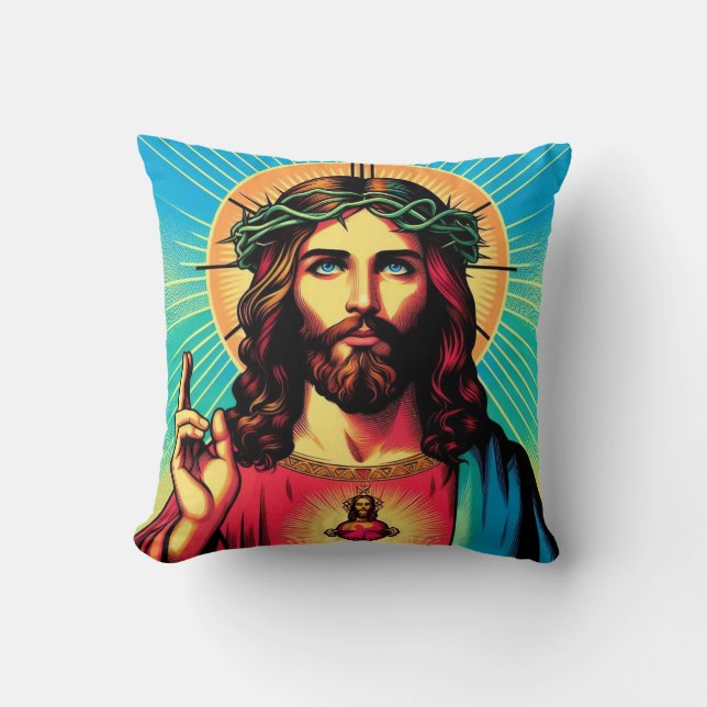 Farbenfroher Jesus Kissen! Kissen (Vorderseite)